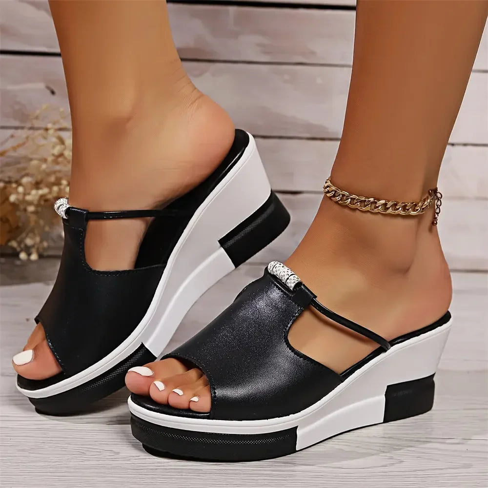 Women's platform sandals - open toe slip on casual daily wear