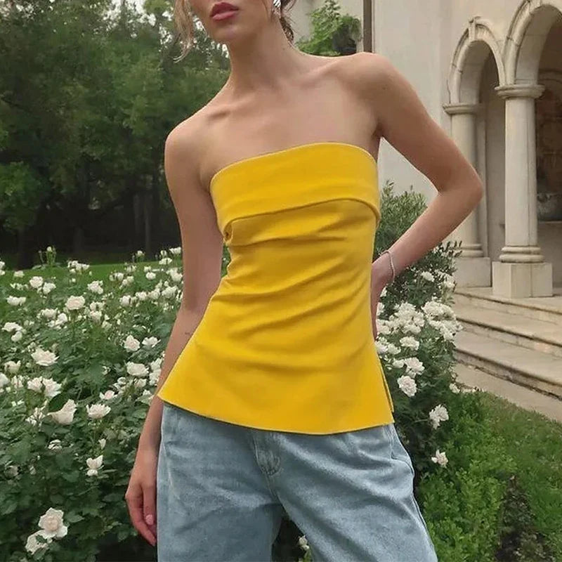 Women's strapless linen tube crop top — cotton blend — summer