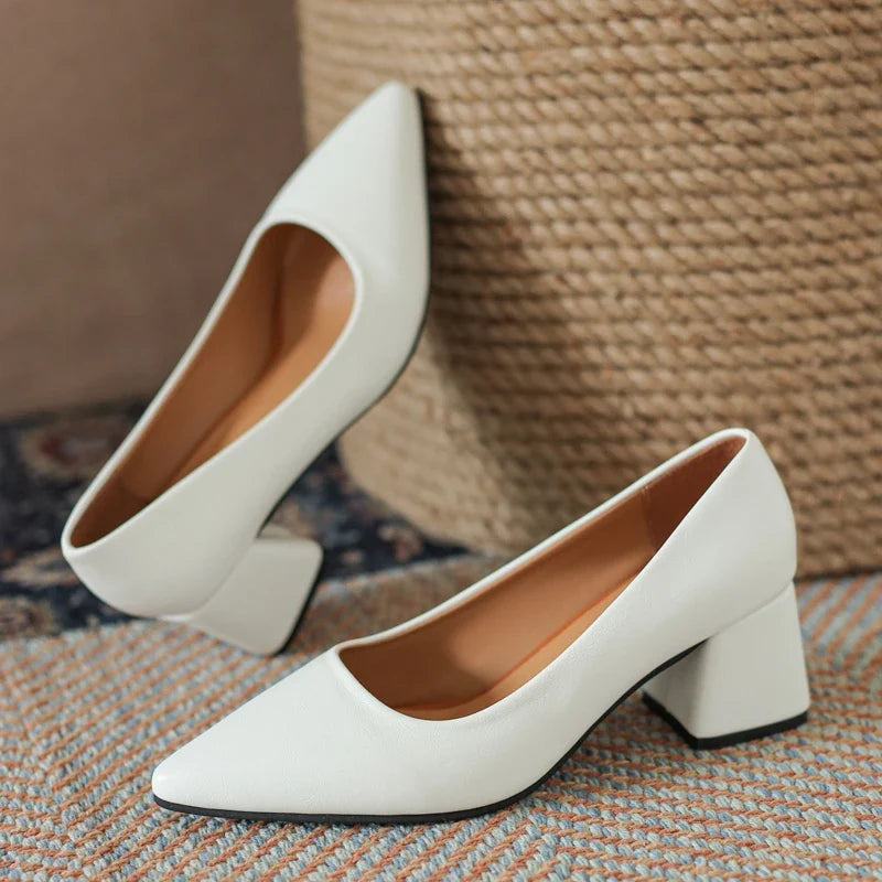 Women's Heels Vegan Leather Pointed Toe Block Heel Non Slip Office