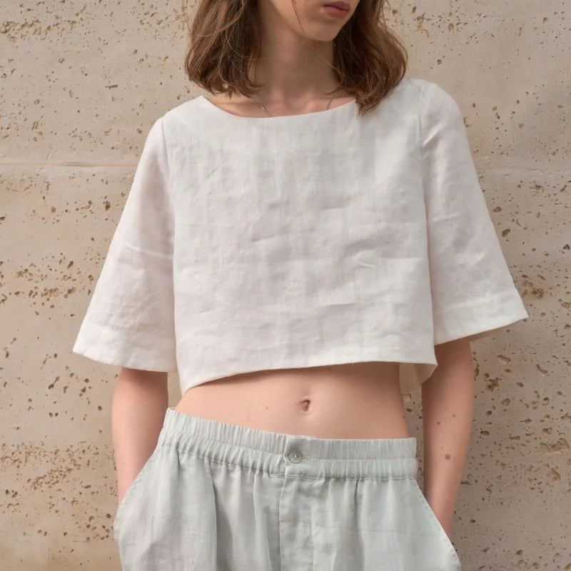 Crop top for women — 100% linen — boxy oversized fit — casual daily