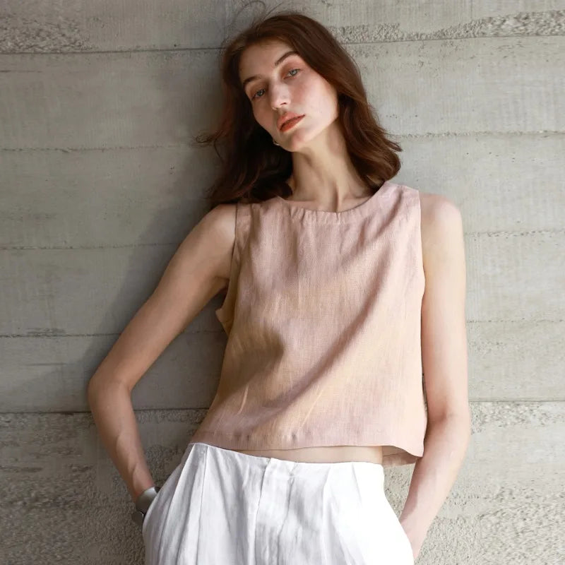 Women's reversible linen crop top — sleeveless — summer holiday