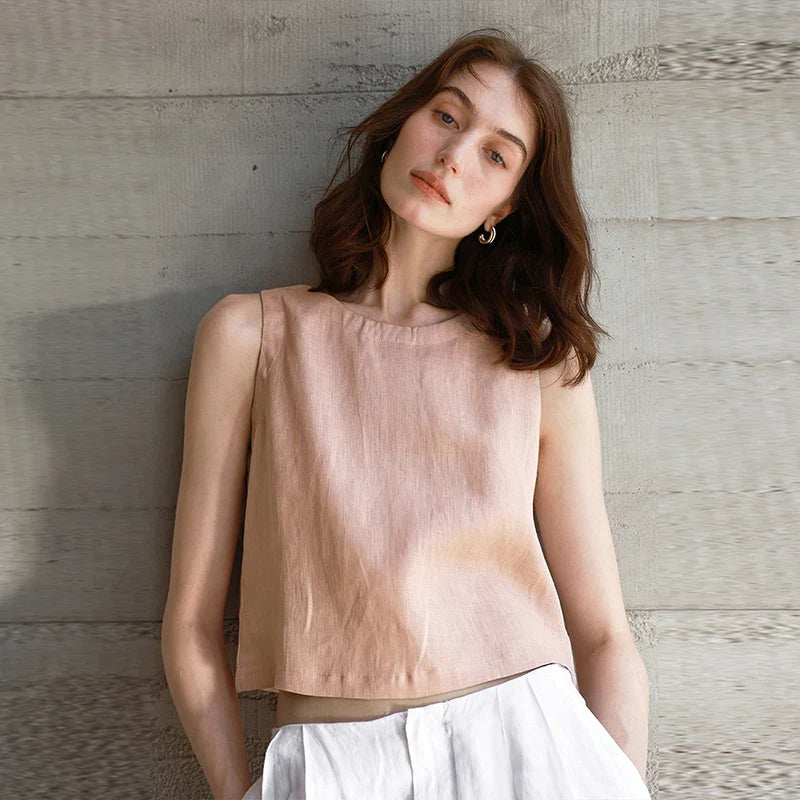 Women's reversible linen crop top — sleeveless — summer holiday