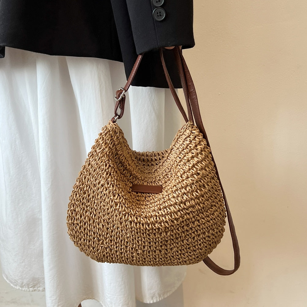 Women's casual crossbody bag - large knit hobo purse - beach vacation