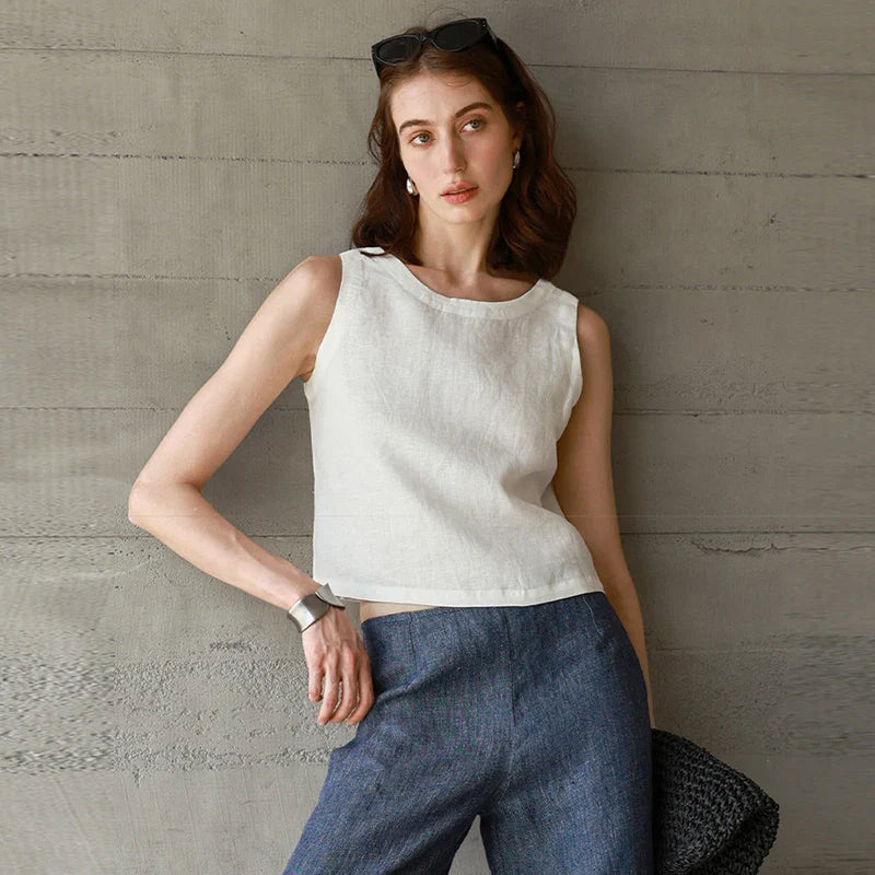 Women's reversible linen crop top — sleeveless — summer holiday