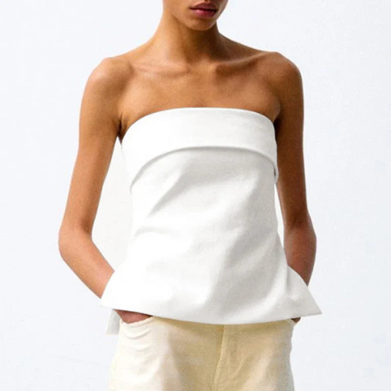Women's strapless linen tube crop top — cotton blend — summer