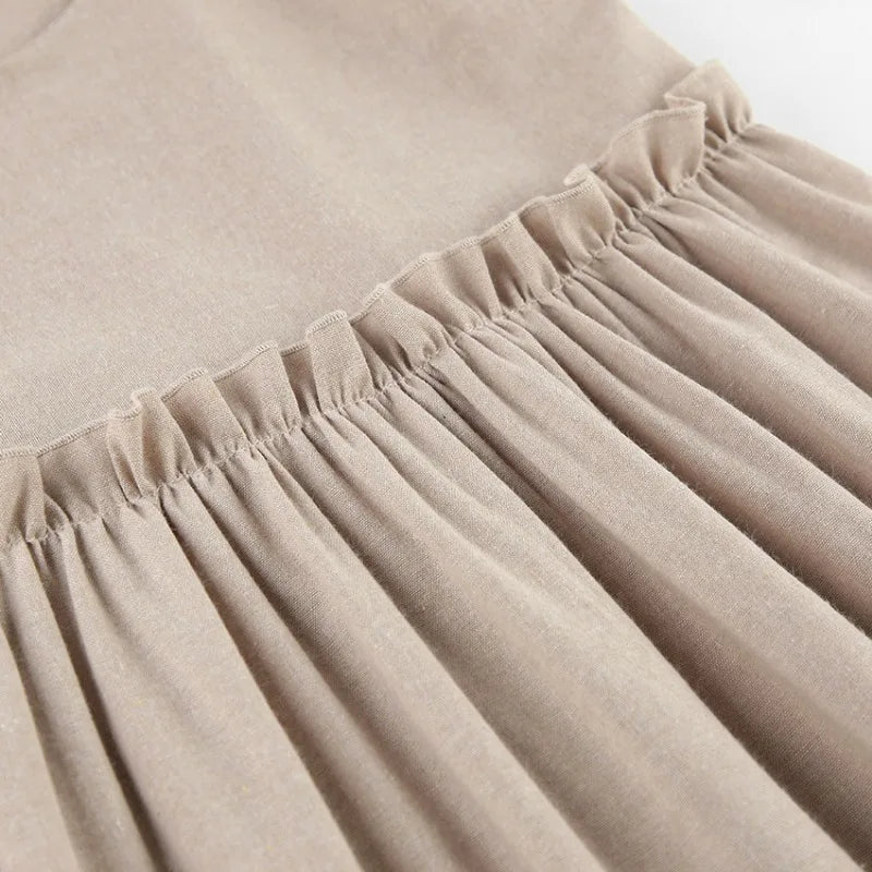 A-Line Cotton Linen Knee-Length Dress