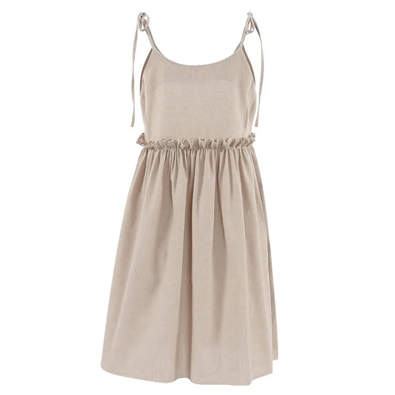 A-Line Cotton Linen Knee-Length Dress