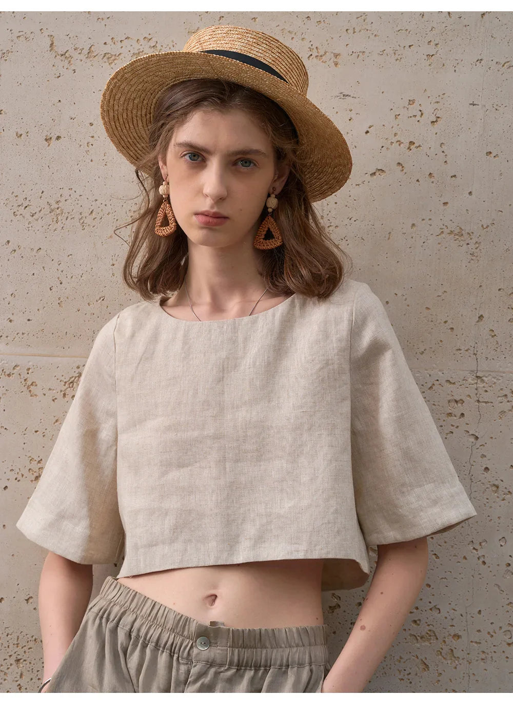 Crop top for women — 100% linen — boxy oversized fit — casual daily