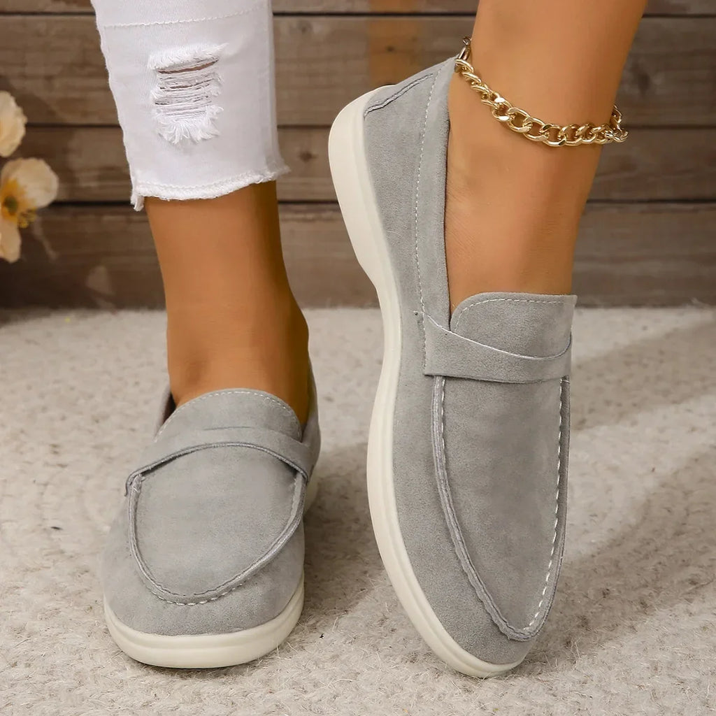 Women's Loafers Suede Slip On Cushioned Insole Rubber Sole Office Casual