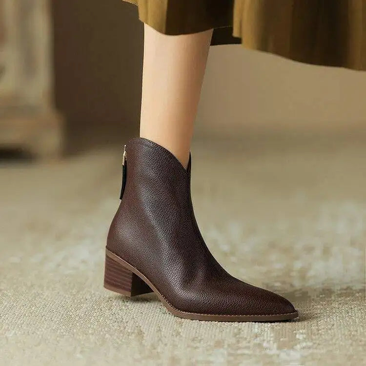 Women's Ankle Boots Vegan Leather Pointed Toe Slip On Low Heel Office