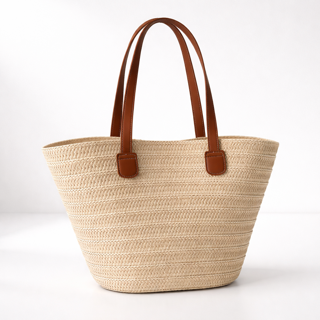 Woven Straw Tote Bag With Handles