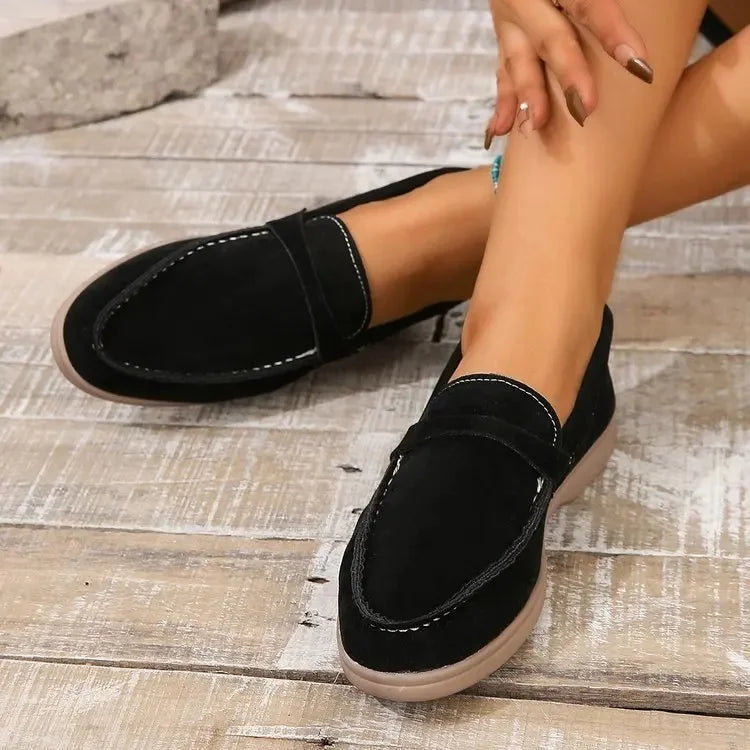 Women's Loafers Suede Slip On Cushioned Insole Rubber Sole Office Casual