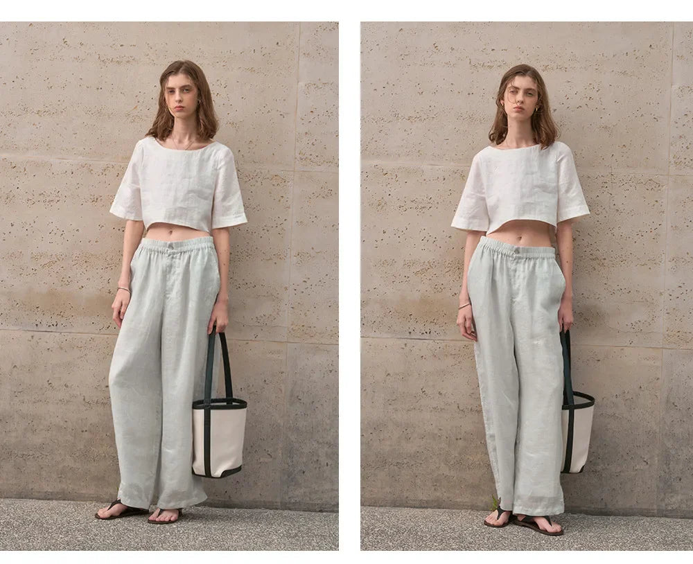Crop top for women — 100% linen — boxy oversized fit — casual daily