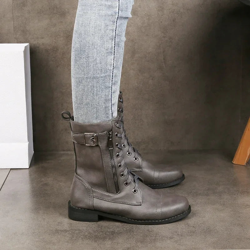 Men's Lace Up Boots Leather Zipper Closure Durable Sole Casual Formal