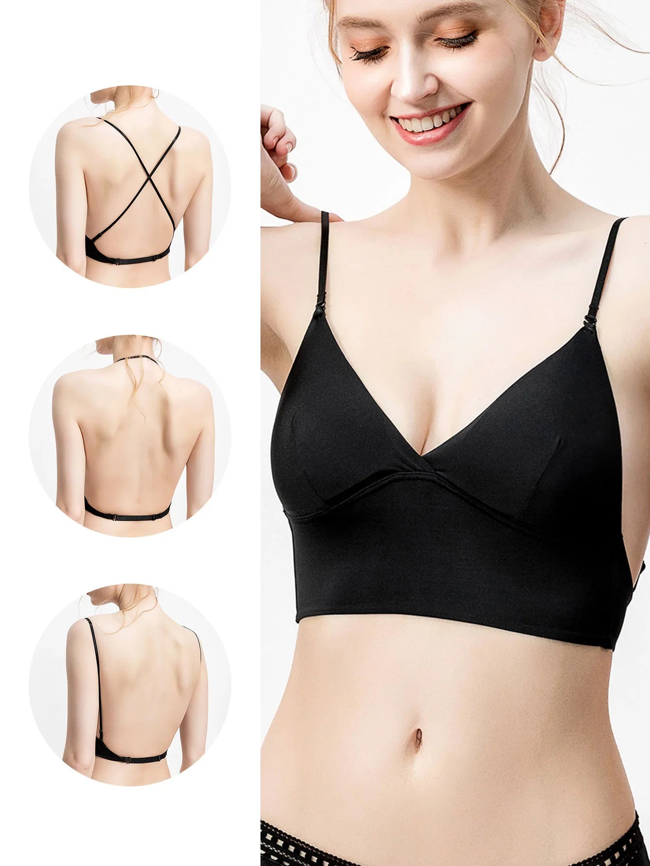 Women's triangle open back bra