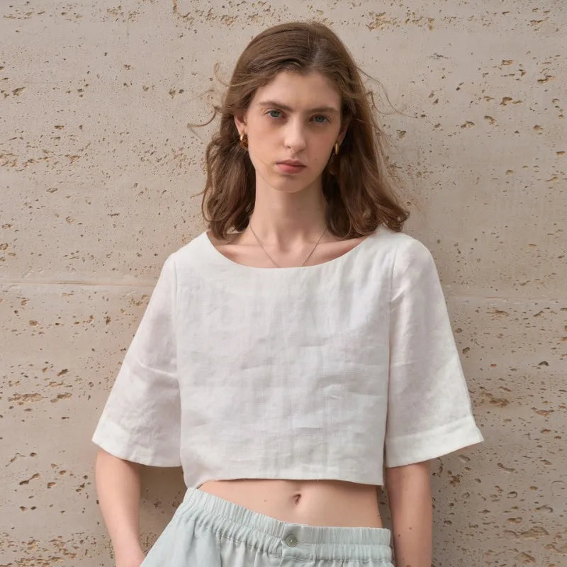 Crop top for women — 100% linen — boxy oversized fit — casual daily