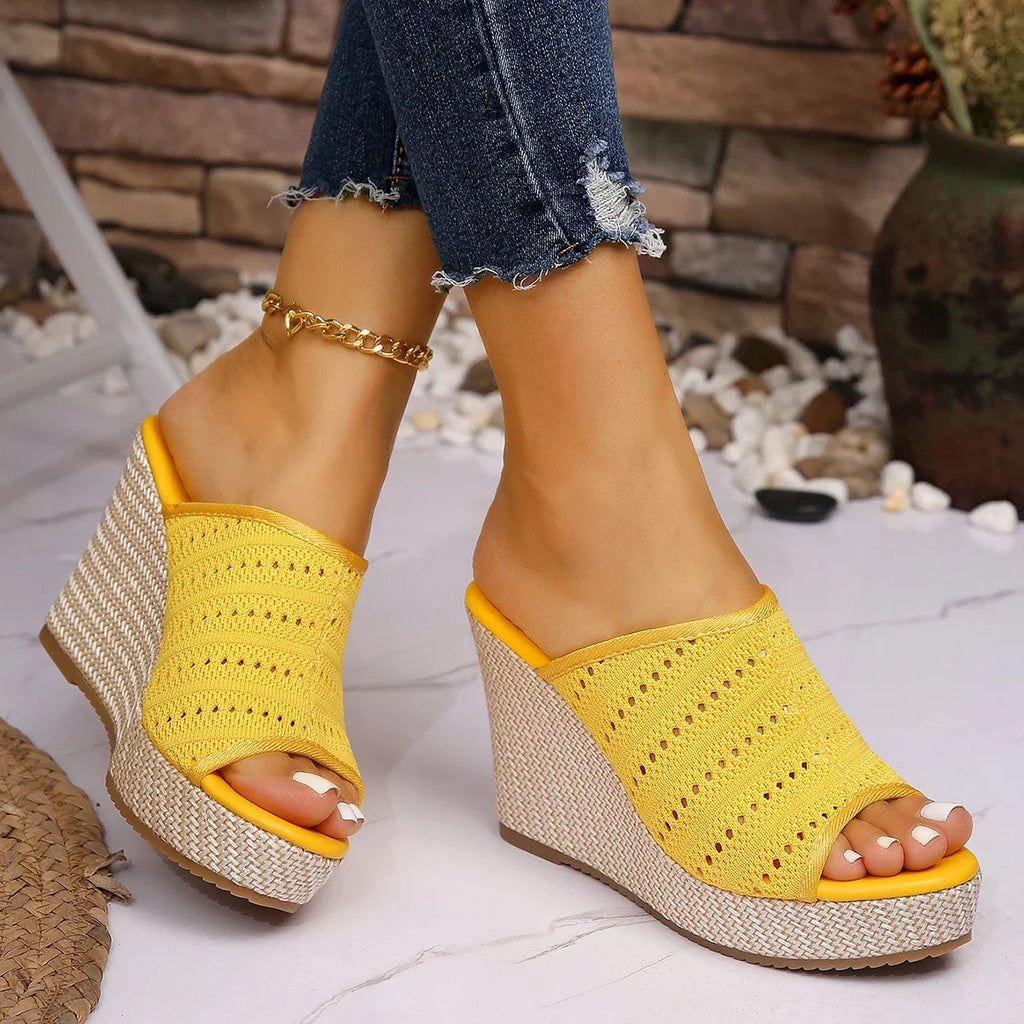 Women's Slide Wedge Sandals Open Toe Mesh Platform Cushioned Walking Shoes