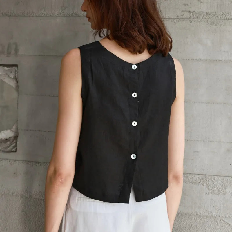 Women's reversible linen crop top — sleeveless — summer holiday