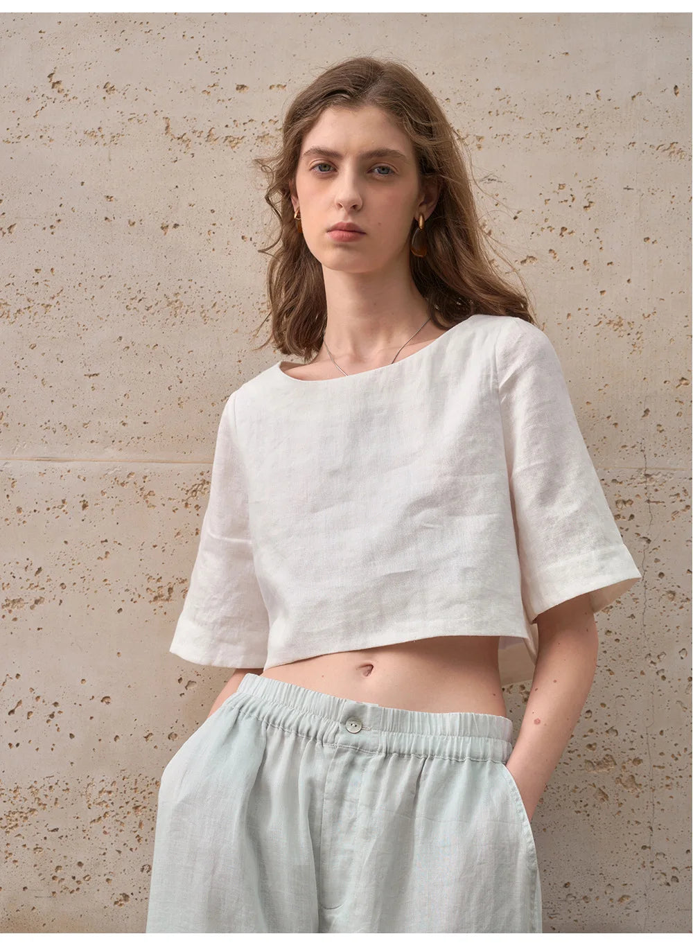 Crop top for women — 100% linen — boxy oversized fit — casual daily