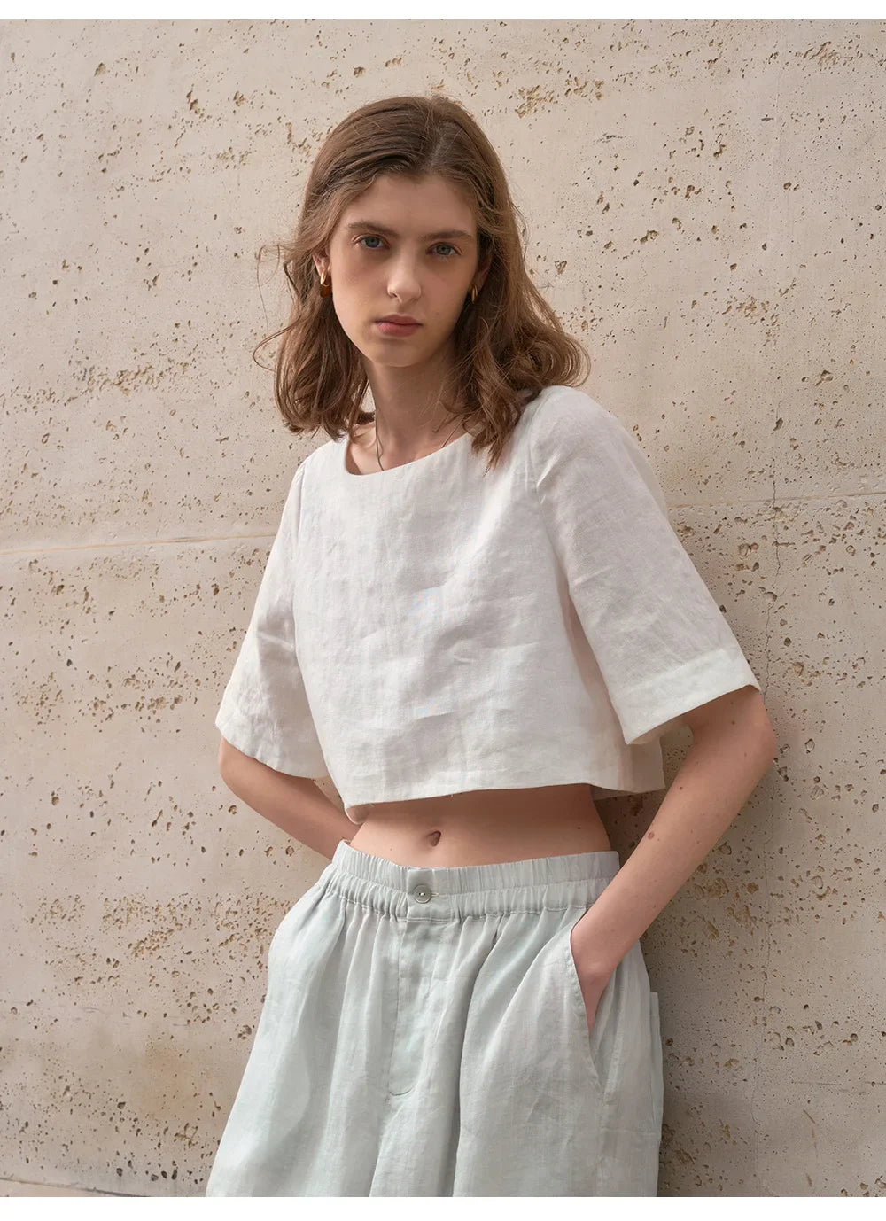 Crop top for women — 100% linen — boxy oversized fit — casual daily