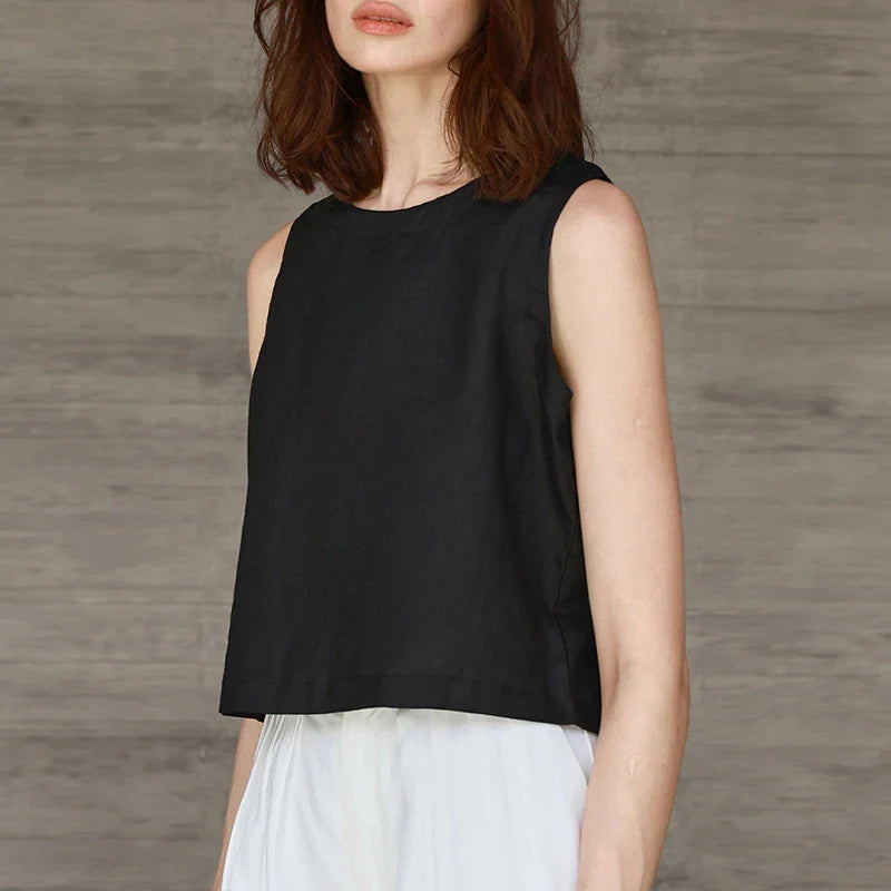 Women's reversible linen crop top — sleeveless — summer holiday