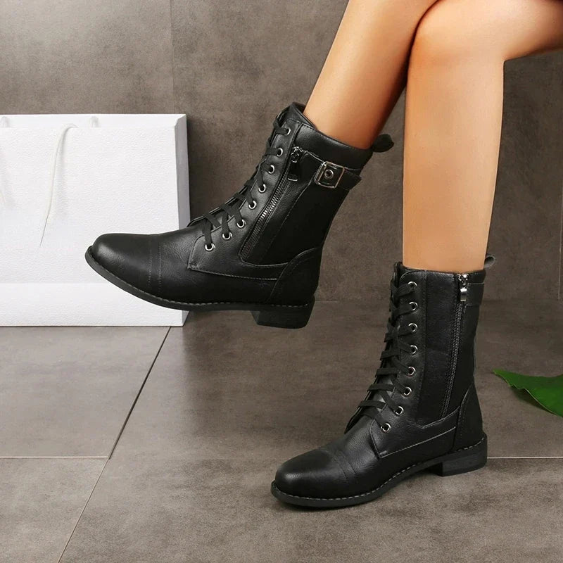 Men's Lace Up Boots Leather Zipper Closure Durable Sole Casual Formal
