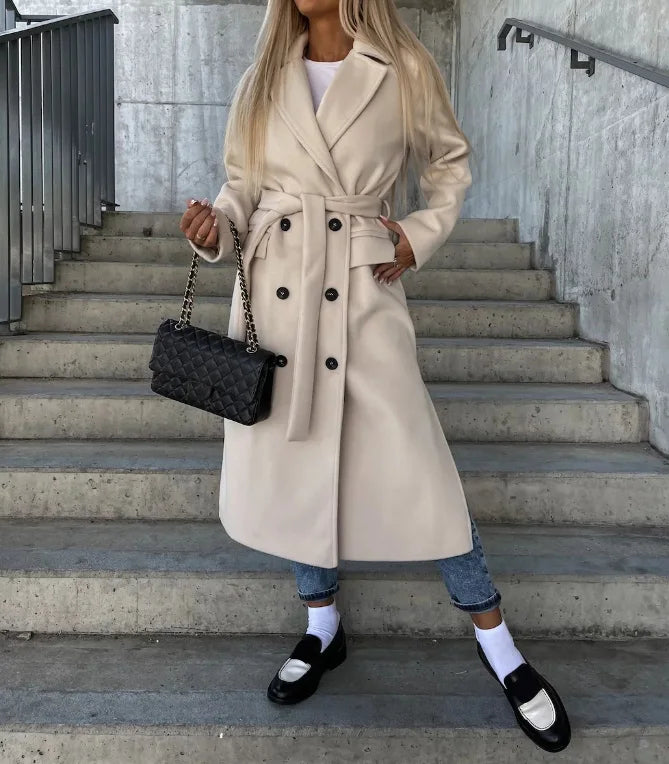 Women's Trenchcoat for Women Wool Blend Belted Winter