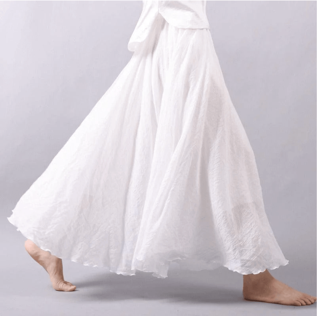 Women's linen maxi skirt — flowy A-line bohemian cut for beach