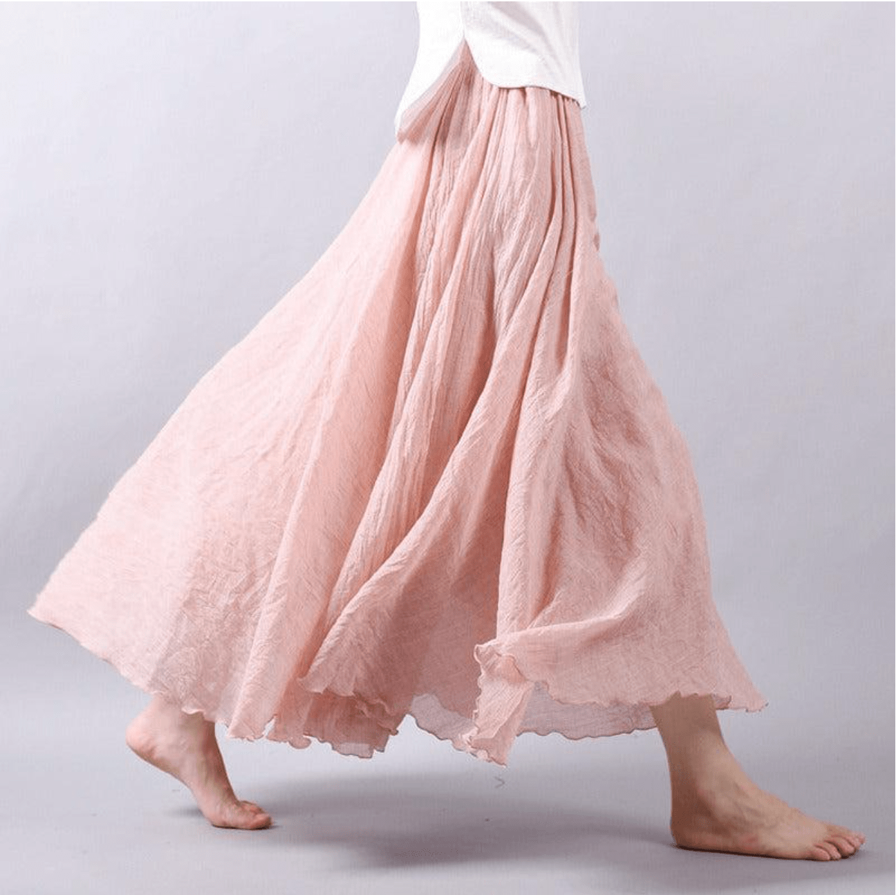 Women's linen maxi skirt — flowy A-line bohemian cut for beach