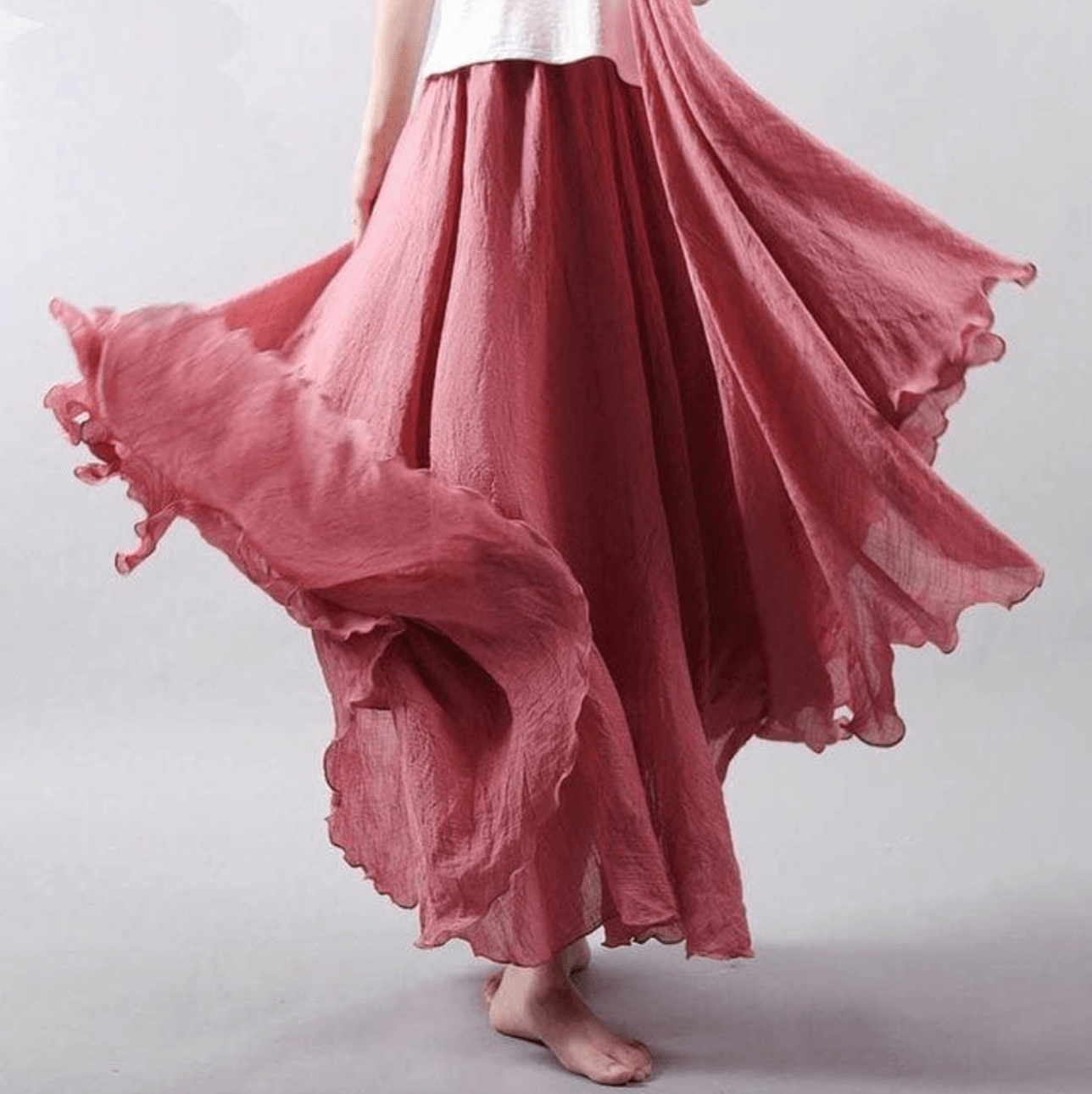 Women's linen maxi skirt — flowy A-line bohemian cut for beach