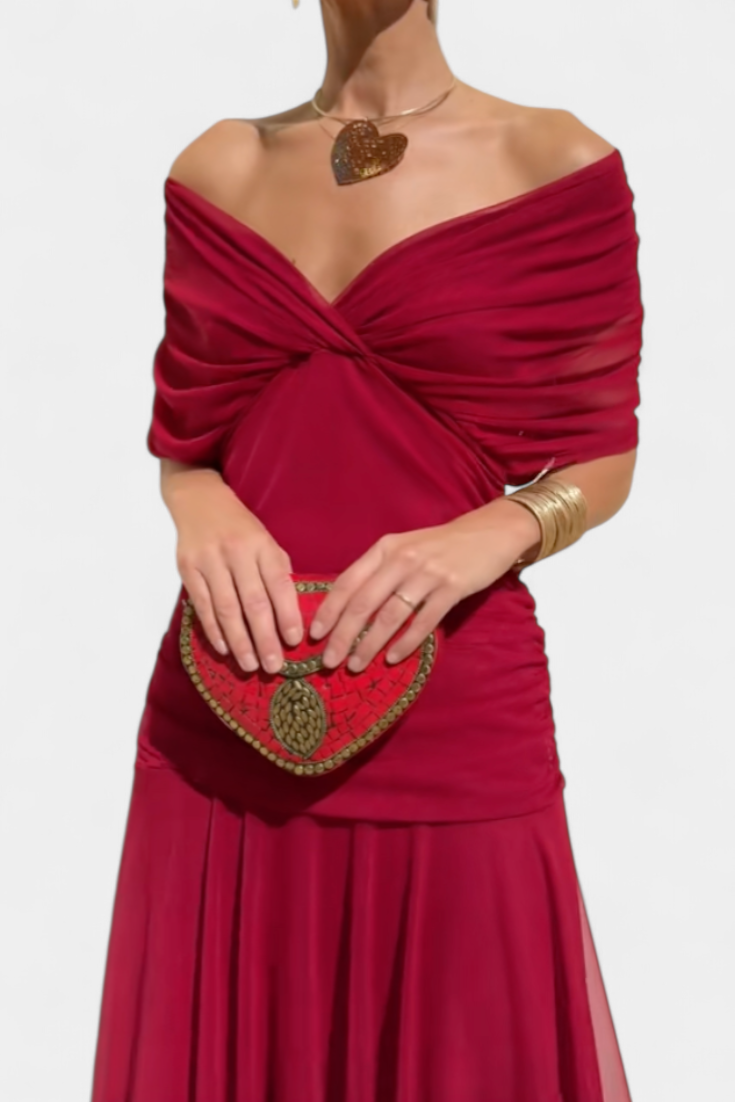 Floral midi gown | V-neck long dress for formal occasions