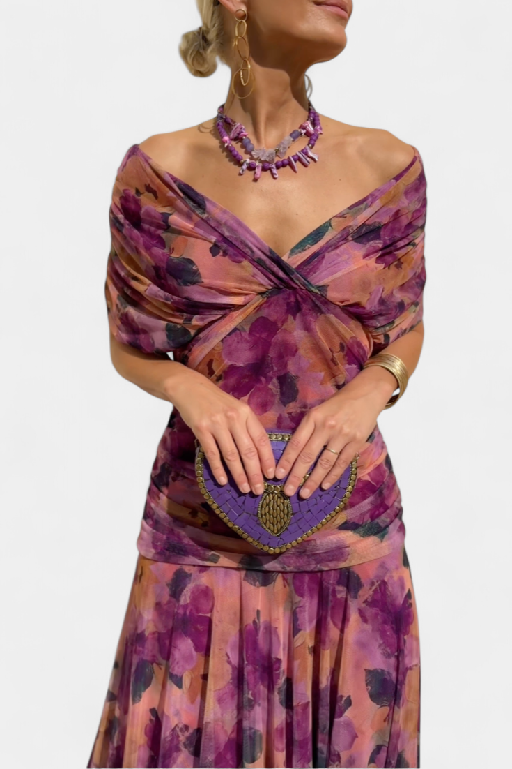 Off-Shoulder Ruched Maxi Dress