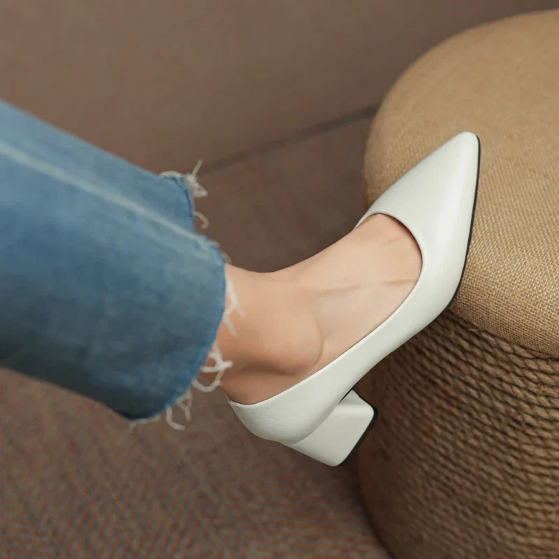 Women's Heels Vegan Leather Pointed Toe Block Heel Non Slip Office