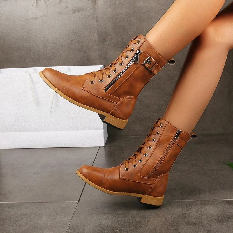 Men's Lace Up Boots Leather Zipper Closure Durable Sole Casual Formal