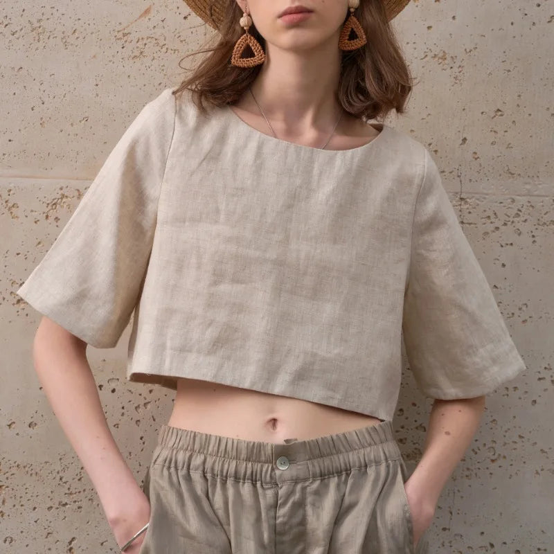 Crop top for women — 100% linen — boxy oversized fit — casual daily