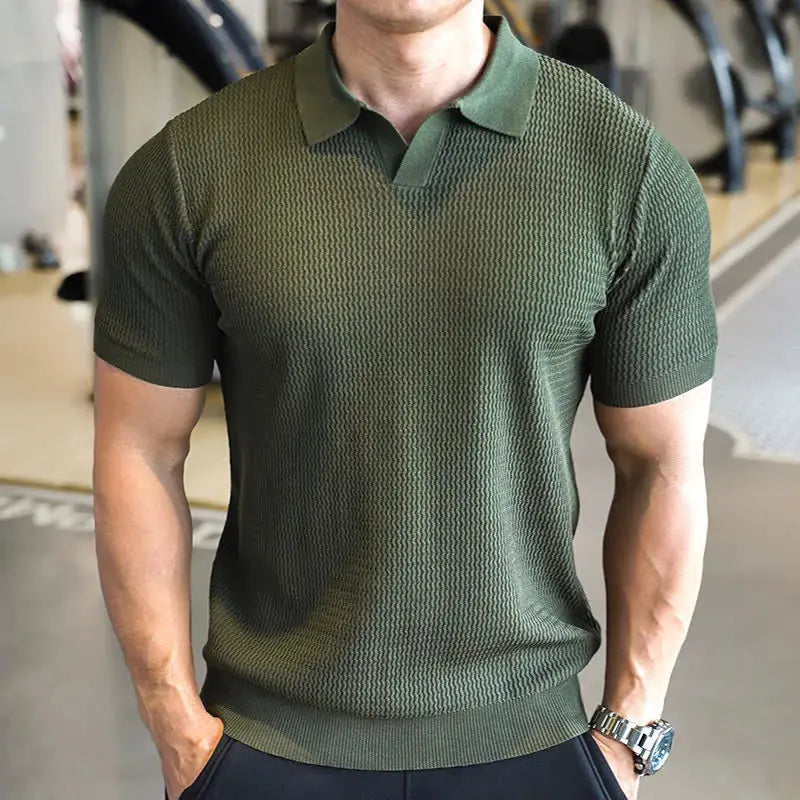 Men's textured polo shirt — slim fit short sleeve top — daily casual style
