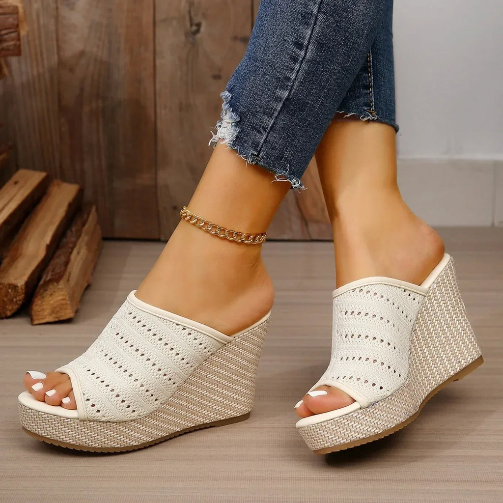 Women's Slide Wedge Sandals Open Toe Mesh Platform Cushioned Walking Shoes