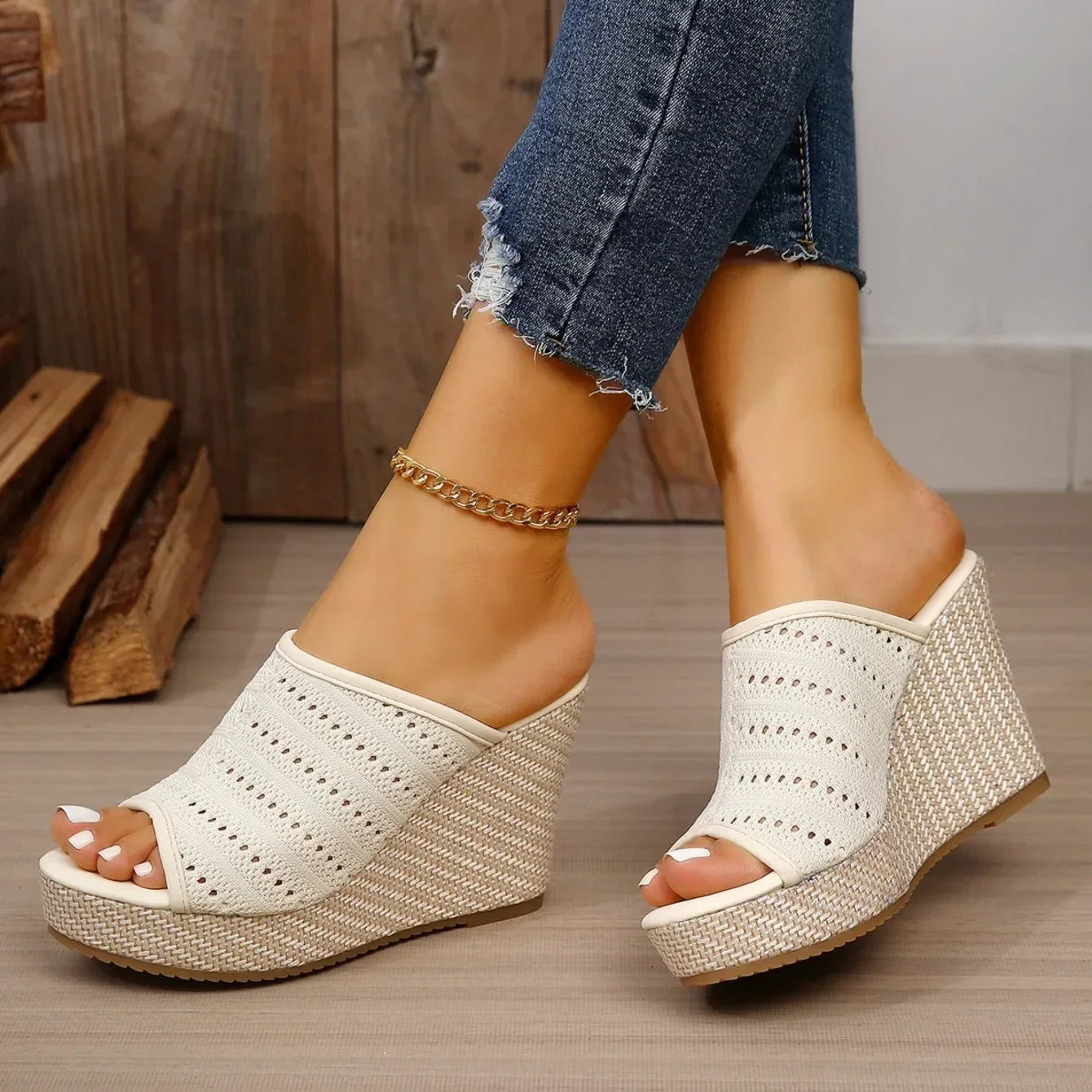Women's Slide Wedge Sandals Open Toe Mesh Platform Cushioned Walking Shoes
