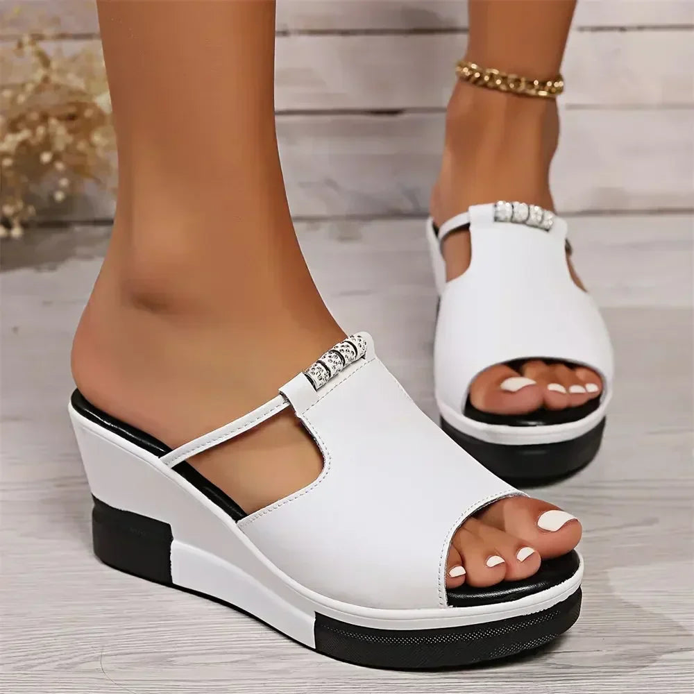 Women's platform sandals - open toe slip on casual daily wear