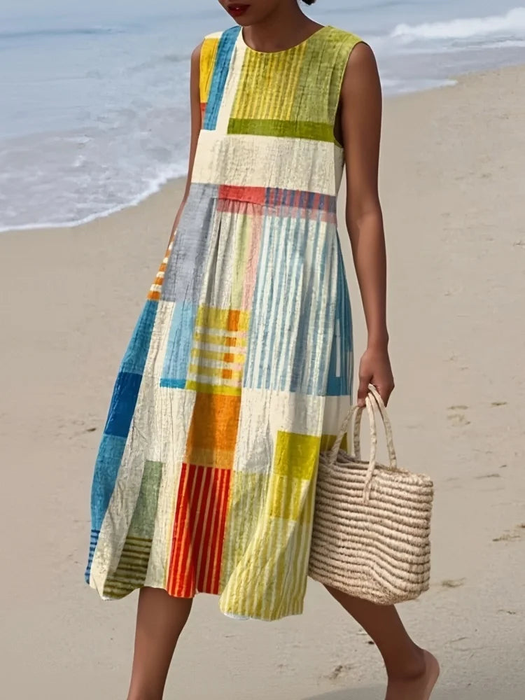 Sleeveless Midi Dress With Geometric Pattern