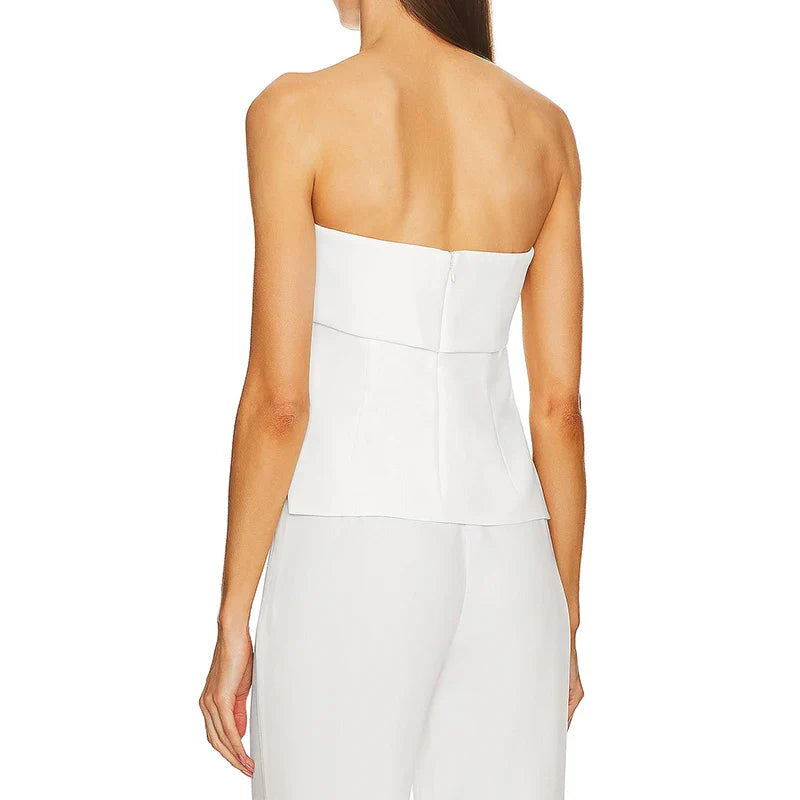 Women's strapless linen tube crop top — cotton blend — summer