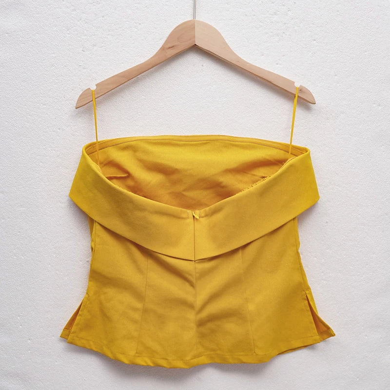 Women's strapless linen tube crop top — cotton blend — summer