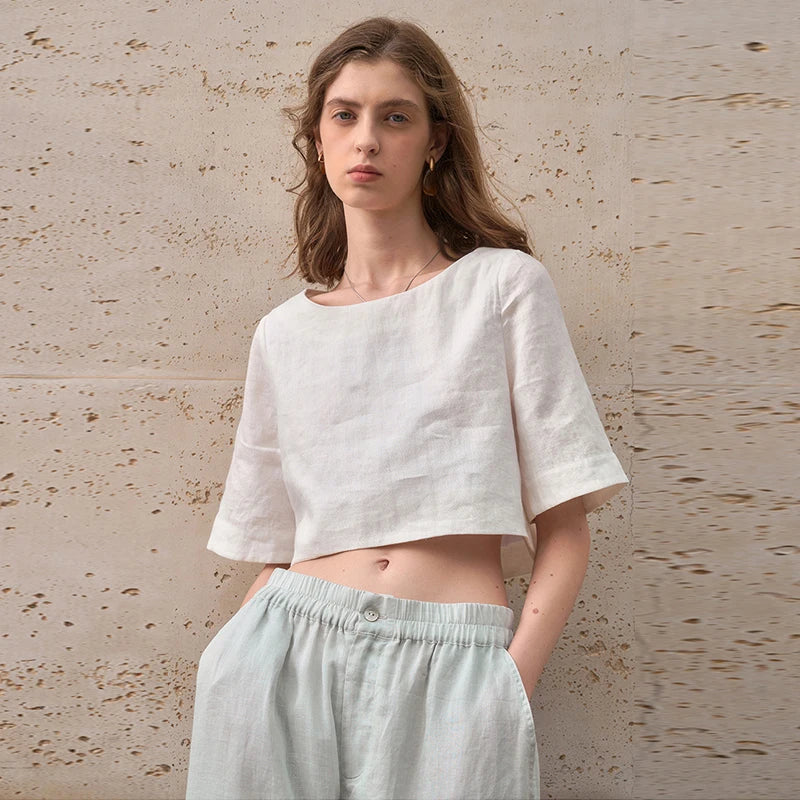 Crop top for women — 100% linen — boxy oversized fit — casual daily