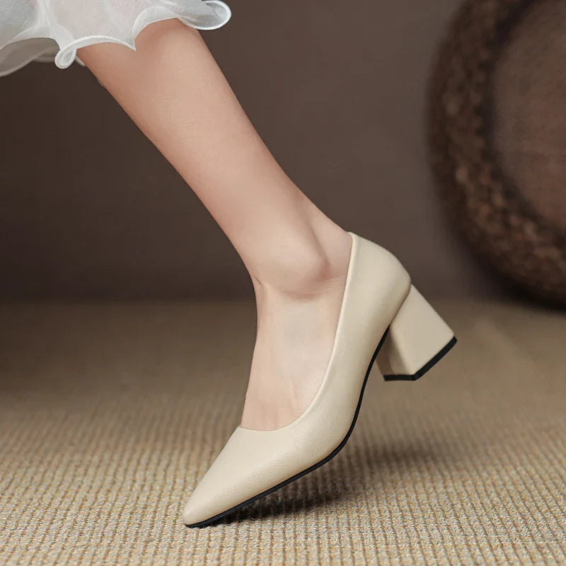 Women's Heels Vegan Leather Pointed Toe Block Heel Non Slip Office