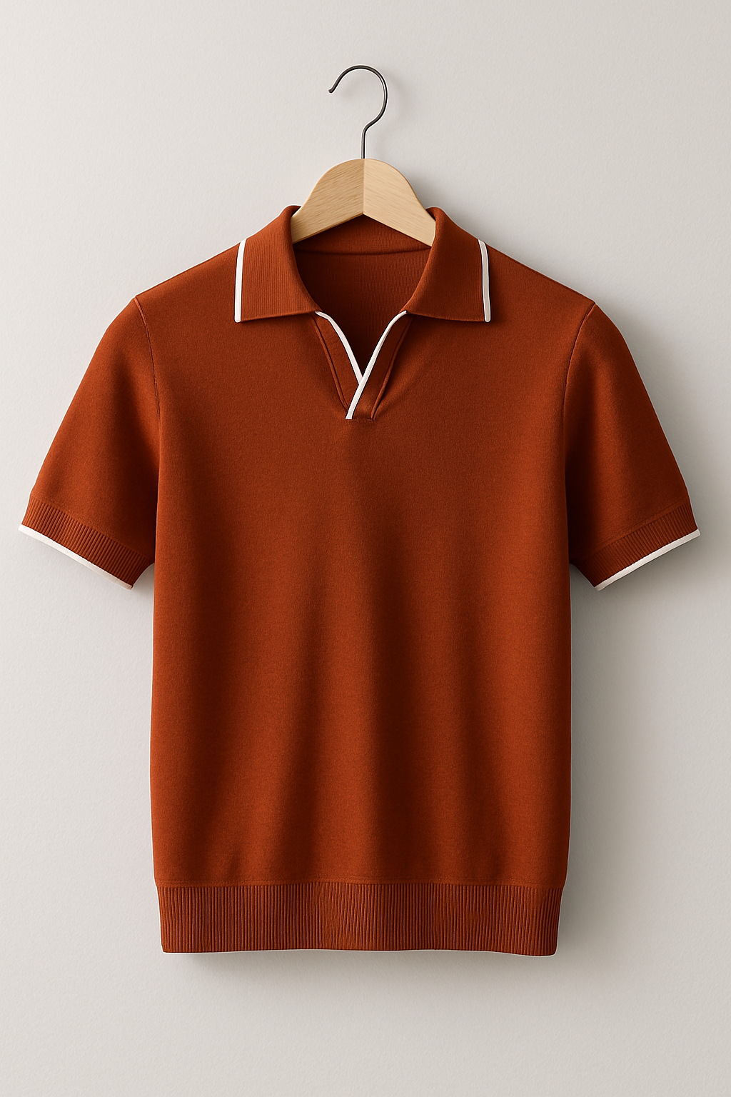 Men's short sleeve knit polo — slim fit contrast trim — summer daily wear