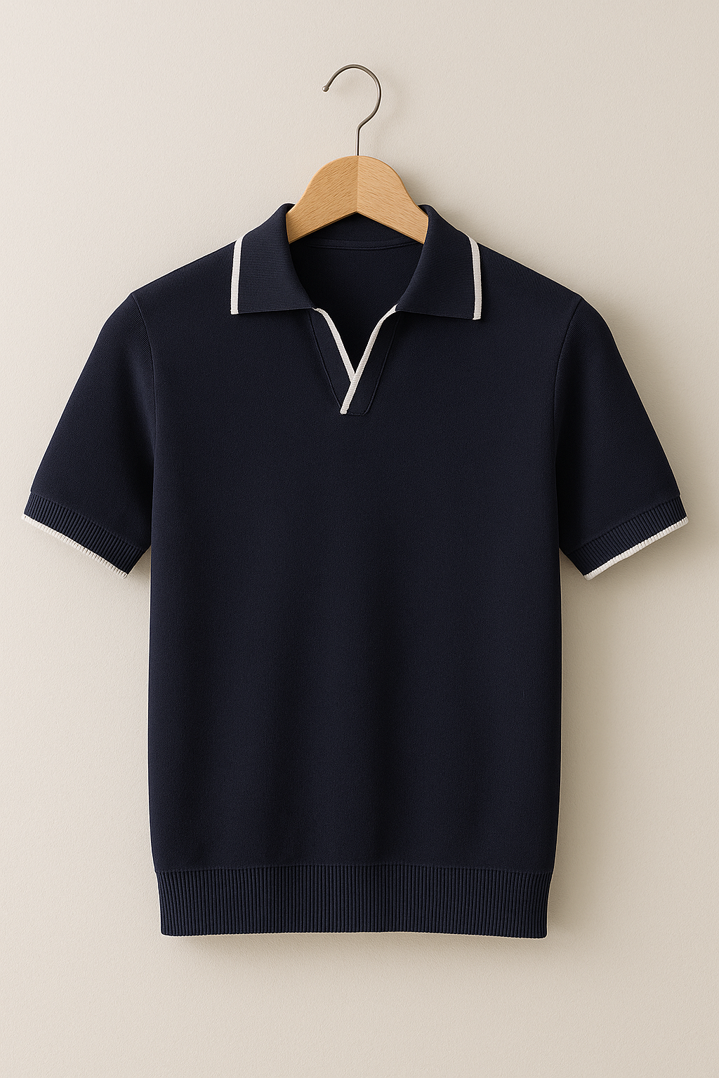 Men's short sleeve knit polo — slim fit contrast trim — summer daily wear