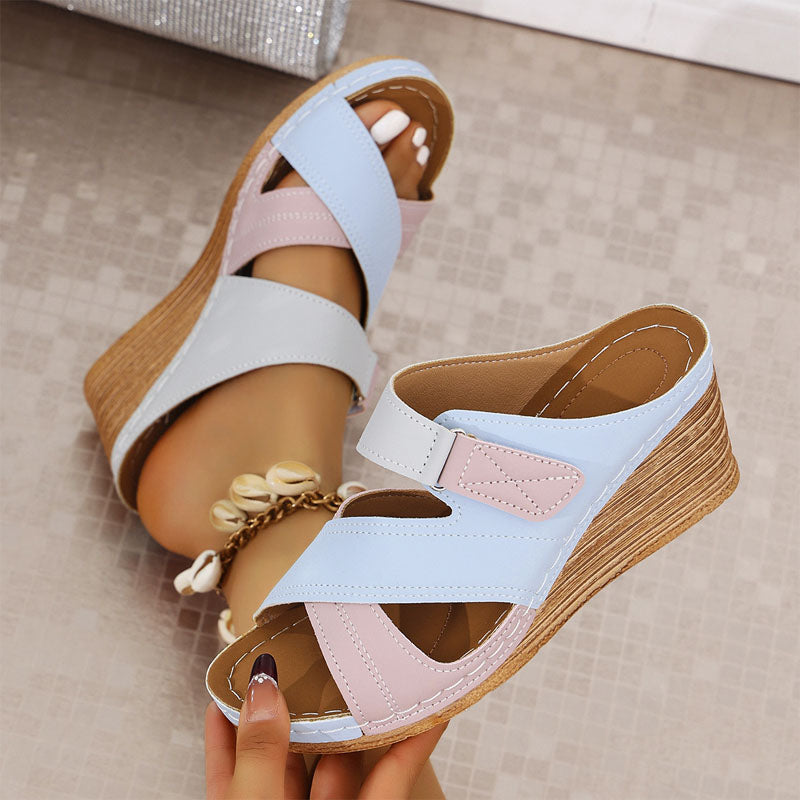 Women's Strappy Wedge Sandals Open Toe Cushioned Platform Comfort Walking Shoes
