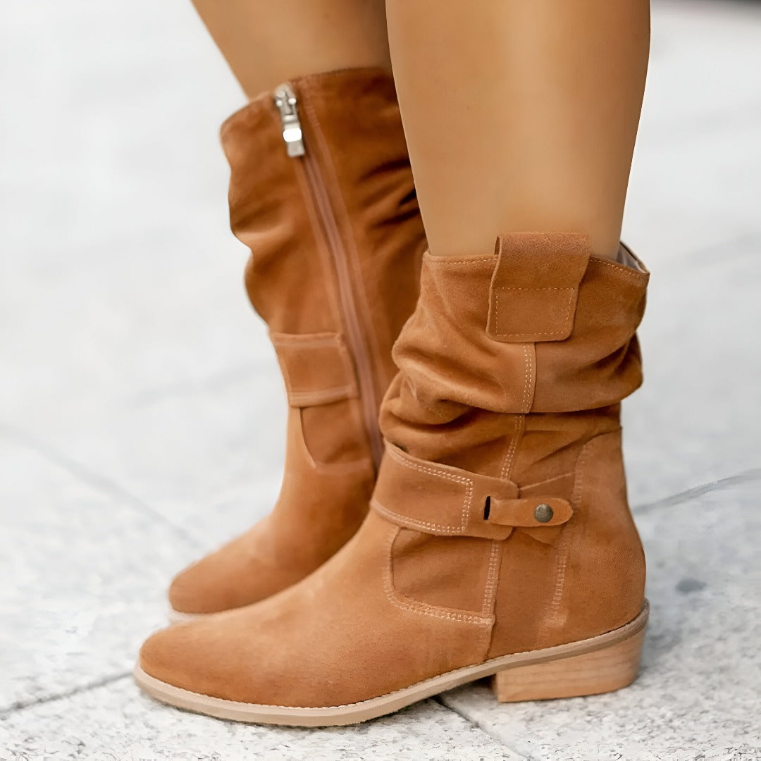 Women's Ankle Boots Ruched Shaft Cushioned Footbed Side Zip Casual