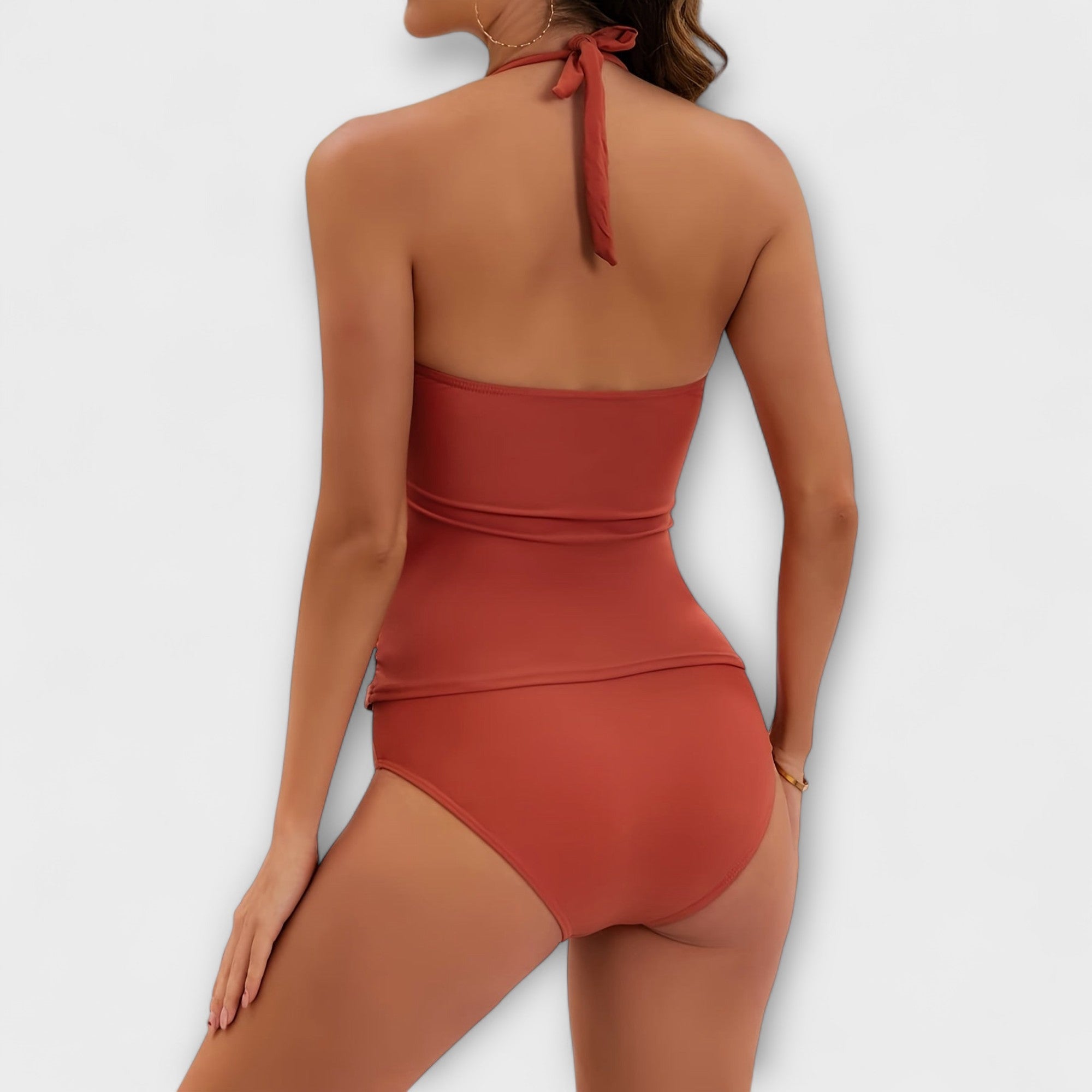 Halter Neck Ruched Tankini Swimsuit