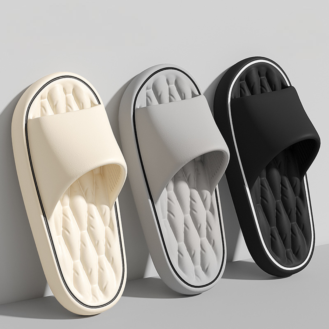 Pillow slides — cushioned rubber sole — casual summer slip-on
